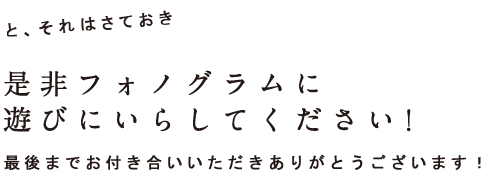 と、それはさておき　是非フォノグラムに遊びにいらしてください！　最後までお付き合いいただきありがとうございます。