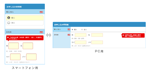 スマートフォンで入力しやすいUIで申し込み率（コンバージョン率）アップ